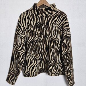 Zara Oversized Zebra Print Funnel-Neck Sweater Women's Size XL